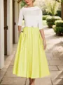 A-Line Timeless Scoop 1/2 Sleeves Satin Tea-Length Mother of the Bride Dress