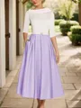 A-Line Timeless Scoop 1/2 Sleeves Satin Tea-Length Mother of the Bride Dress