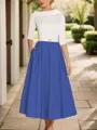 A-Line Timeless Scoop 1/2 Sleeves Satin Tea-Length Mother of the Bride Dress