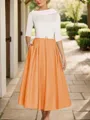 A-Line Timeless Scoop 1/2 Sleeves Satin Tea-Length Mother of the Bride Dress