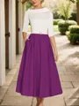 A-Line Timeless Scoop 1/2 Sleeves Satin Tea-Length Mother of the Bride Dress