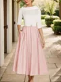 A-Line Timeless Scoop 1/2 Sleeves Satin Tea-Length Mother of the Bride Dress