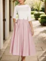 A-Line Timeless Scoop 1/2 Sleeves Satin Tea-Length Mother of the Bride Dress