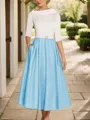 A-Line Timeless Scoop 1/2 Sleeves Satin Tea-Length Mother of the Bride Dress