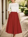 A-Line Timeless Scoop 1/2 Sleeves Satin Tea-Length Mother of the Bride Dress