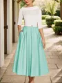 A-Line Timeless Scoop 1/2 Sleeves Satin Tea-Length Mother of the Bride Dress