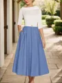 A-Line Timeless Scoop 1/2 Sleeves Satin Tea-Length Mother of the Bride Dress