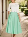 A-Line Timeless Scoop 1/2 Sleeves Satin Tea-Length Mother of the Bride Dress