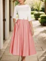 A-Line Timeless Scoop 1/2 Sleeves Satin Tea-Length Mother of the Bride Dress
