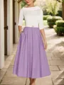 A-Line Timeless Scoop 1/2 Sleeves Satin Tea-Length Mother of the Bride Dress