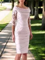 Classy Sheath/Column Scoop 1/2 Sleeves Taffeta Knee-Length Mother of the Bride Dress With Appliques Lace