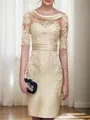 Sheath/Column Radiant Scoop 1/2 Sleeves Satin Knee-Length Mother of the Bride Dress With Appliques Lace