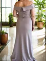 Sheath/Column Noble Off-the-Shoulder Stretch Crepe Sweep Train Mother of the Bride Dress With Ruched