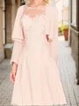 A-Line Modest Scoop Chiffon Tea-Length Mother of the Bride Dress With Appliques Lace