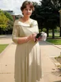A-Line Endearing 3/4 Sleeves Chiffon Tea-Length Mother of the Bride Dress With Ruched