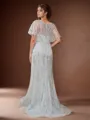 Resplendent Sheath/Column V-neck Short Sleeves Sweep Train Mother of the Bride Dress