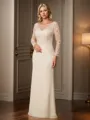 Sheath/Column Modest Scoop Long Sleeves Chiffon Floor-Length Mother of the Bride Dress With Applique