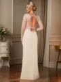 Sheath/Column Modest Scoop Long Sleeves Chiffon Floor-Length Mother of the Bride Dress With Applique