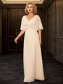 Gorgeous A-line V-neck 1/2 Sleeves Chiffon Floor-Length Mother of the Bride Dress With Pleated