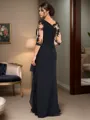 Immaculate Sheath/Column Scoop 1/2 Sleeves Chiffon Floor-Length Mother of the Bride Dress With Applique