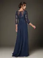 A-line Classy Scoop 3/4 Sleeves Chiffon Floor-Length Mother of the Bride Dress With Applique