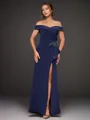 Refined Sheath/Column Off-the-Shoulder Sleeveless Stretch Crepe Floor-Length Mother of the Bride Dress With Applique