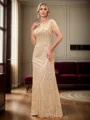 Stunning Sheath/Column Scoop Short Sleeves Sweep Train Mother of the Bride Dress