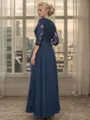 A-line Stylish V-neck 3/4 Sleeves Chiffon Floor-Length Mother of the Bride Dress With Applique