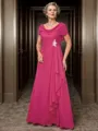 Sophisticated A-line Scoop Short Sleeves Chiffon Floor-Length Mother of the Bride Dress With Applique
