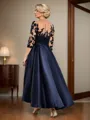 A-line Tasteful Bateau 3/4 Sleeves Satin Asymmetrical Mother of the Bride Dress With Applique