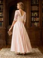 A-line Elegant Scoop 1/2 Sleeves Satin Ankle-Length Mother of the Bride Dress With Applique