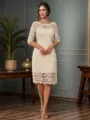 Sheath/Column Modest Bateau 3/4 Sleeves Lace Knee-Length Mother of the Bride Dress