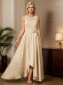 A-line Polished Scoop Sleeveless Satin Asymmetrical Mother of the Bride Dress With Applique