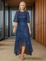 Classy A-line Scoop 1/2 Sleeves Lace Asymmetrical Mother of the Bride Dress