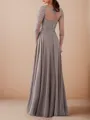 A-line Stunning Bateau 3/4 Sleeves Floor-Length Chiffon Mother of the Bride Dress With Appliques Lace