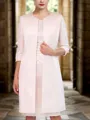 Classy Sheath Scoop 3/4 Sleeves Lace Knee-Length Appliques Satin Mother of the Bride Dress
