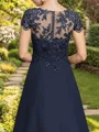 A-line Sophisticated Sweep Scoop Lace Sleeves Train Short Appliques Chiffon Mother of the Bride Dress