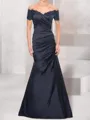 Perfect Sheath Off-the-Shoulder Short Sleeves Pleated Floor-Length Satin Mother of the Bride Dress