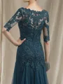 Fashion Sheath V-Neck 1/2 Sleeves Appliques Lace Sweep Train Tulle Mother of the Bride Dress