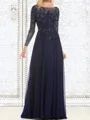 Unique A-line Bateau Long Sleeves Appliques Lace Floor-Length Tulle Mother of the Bride Dress