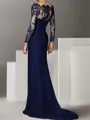 Pretty Sheath Bateau Long Sleeves Appliques Lace Sweep Train Stretch Crepe Mother of the Bride Dress