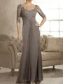 Charming Sheath Scoop 3/4 Sleeves Appliques Lace Floor-Length Chiffon Mother of the Bride Dress