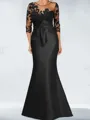 Hot Sheath Scoop 3/4 Sleeves Appliques Lace Floor-Length Satin Mother of the Bride Dress