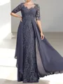 Glamorous Sheath Scoop 1/2 Sleeves Appliques Lace Floor-Length Chiffon Mother of the Bride Dress