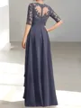 Glamorous Sheath Scoop 1/2 Sleeves Appliques Lace Floor-Length Chiffon Mother of the Bride Dress