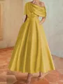 Hot A-line Short Sleeves Pleated Ankle-Length Silk like Satin Mother of the Bride Dress