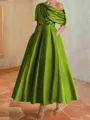 Hot A-line Short Sleeves Pleated Ankle-Length Silk like Satin Mother of the Bride Dress