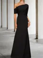 Elegant Sheath One-Shoulder Short Sleeves Ruffles Floor-Length Stretch Crepe Mother of the Bride Dress