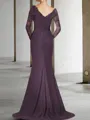 Sophisticated Mermaid V-Neck Long Sleeves Appliques Lace Sweep Train Silk like Satin Mother of the Bride Dress