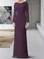 Graceful Sheath Scoop Long Sleeves Appliques Lace Floor-Length Stretch Crepe Mother of the Bride Dress